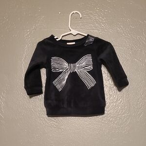 First Impressions Black Velour Top with Bow Design 3-6 Months NWT